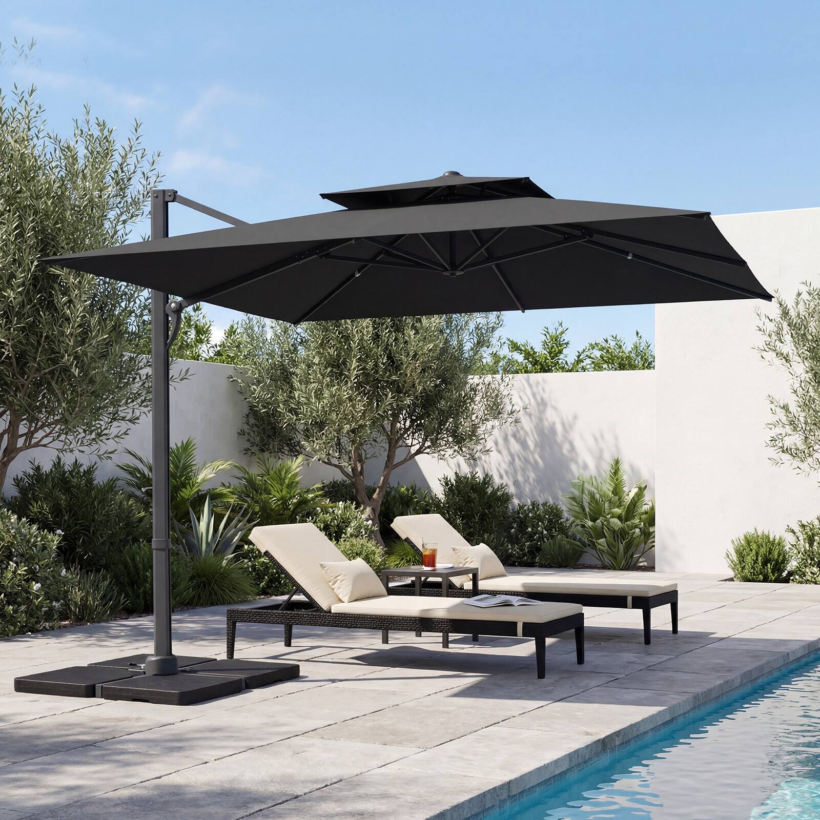 Alt View 3. Gymax - Gymax 10FT Patio Cantilever Umbrella w/360-Degree Rotation 8 Sturdy Ribs Air Vent for Pool Gray - Gray.