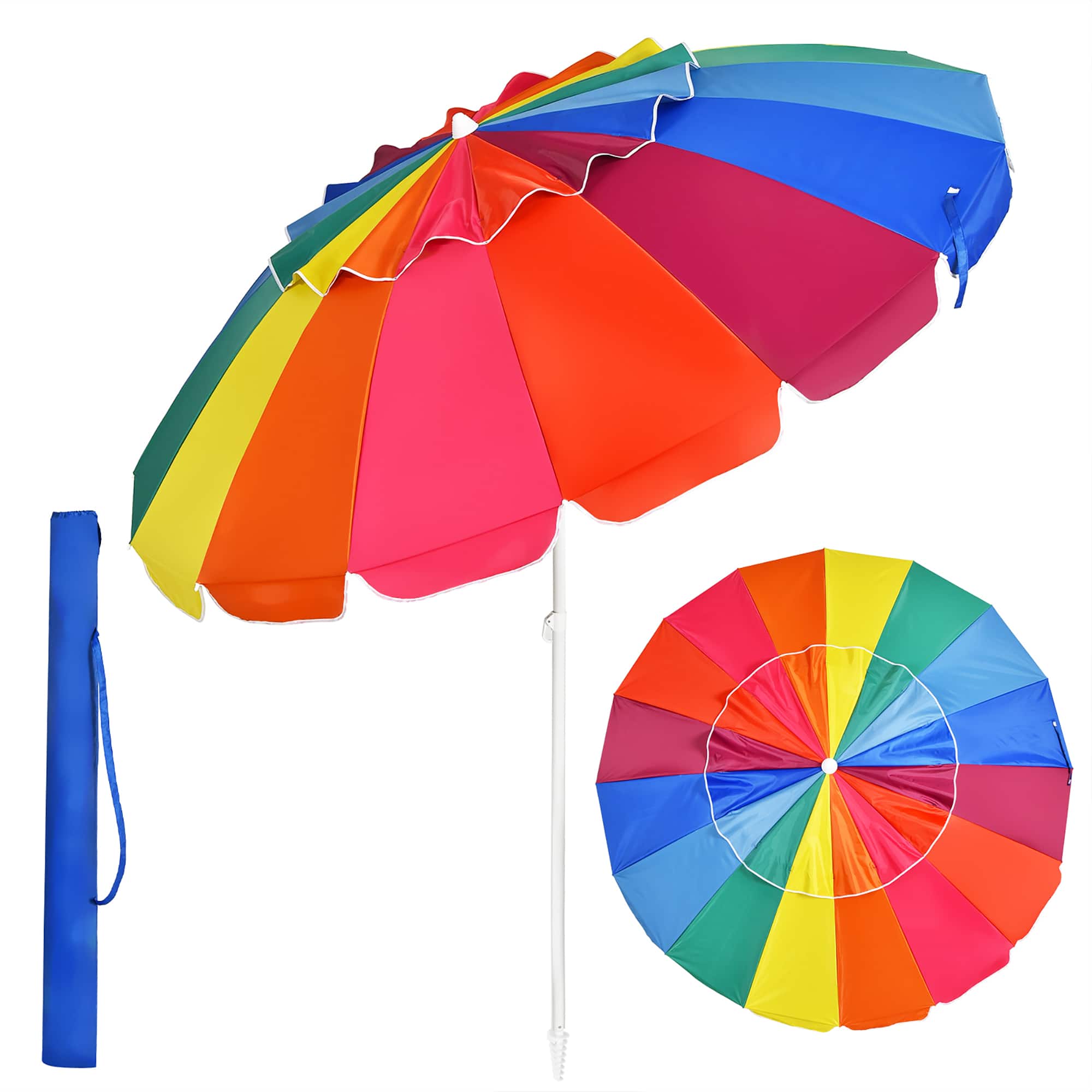 Costway - 8 FT Beach Umbrella Outdoor Tilt Sunshade Sand Anchor W/Carry Bag - Rainbow price history on PriceWatchPro