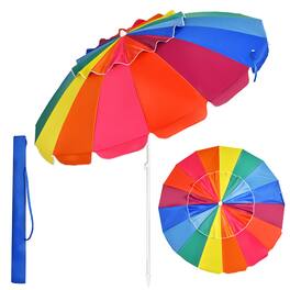 Costway - 8 FT Beach Umbrella Outdoor Tilt Sunshade Sand Anchor W/Carry Bag - Rainbow