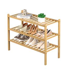 Dazzed Corner - 3 Tier Bamboo Shoe Rack for Closet Free Standing Wood Shoe Shelf Storage Organizer Stackable - Natural