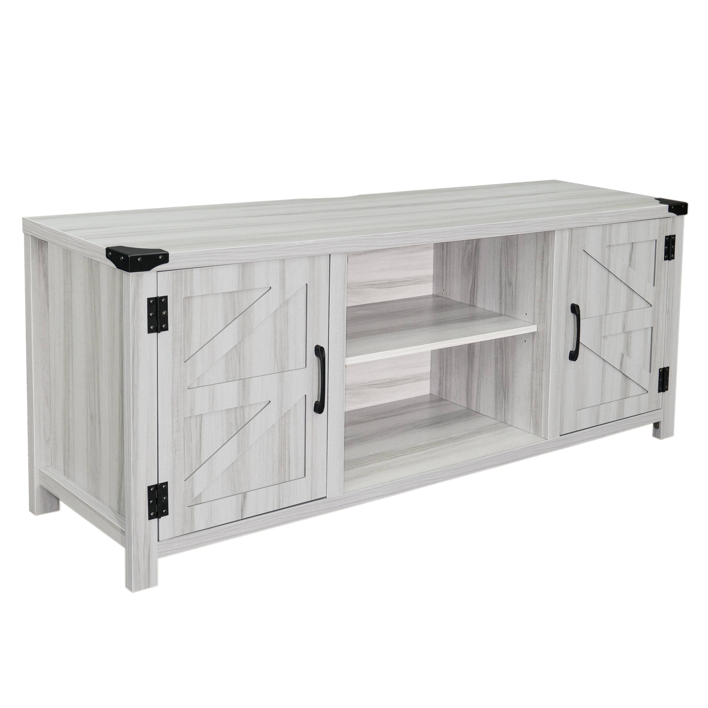 Alt View 1. Emma + Oliver - 59 Inch Barn Door TV Stand Fits up to 65" TV's with Adjustable Shelf - Light Gray.