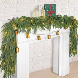 PARKER SLATER - 6FT Christmas Garland with Lights & Bells, Real Touch Norfolk Pine - Green