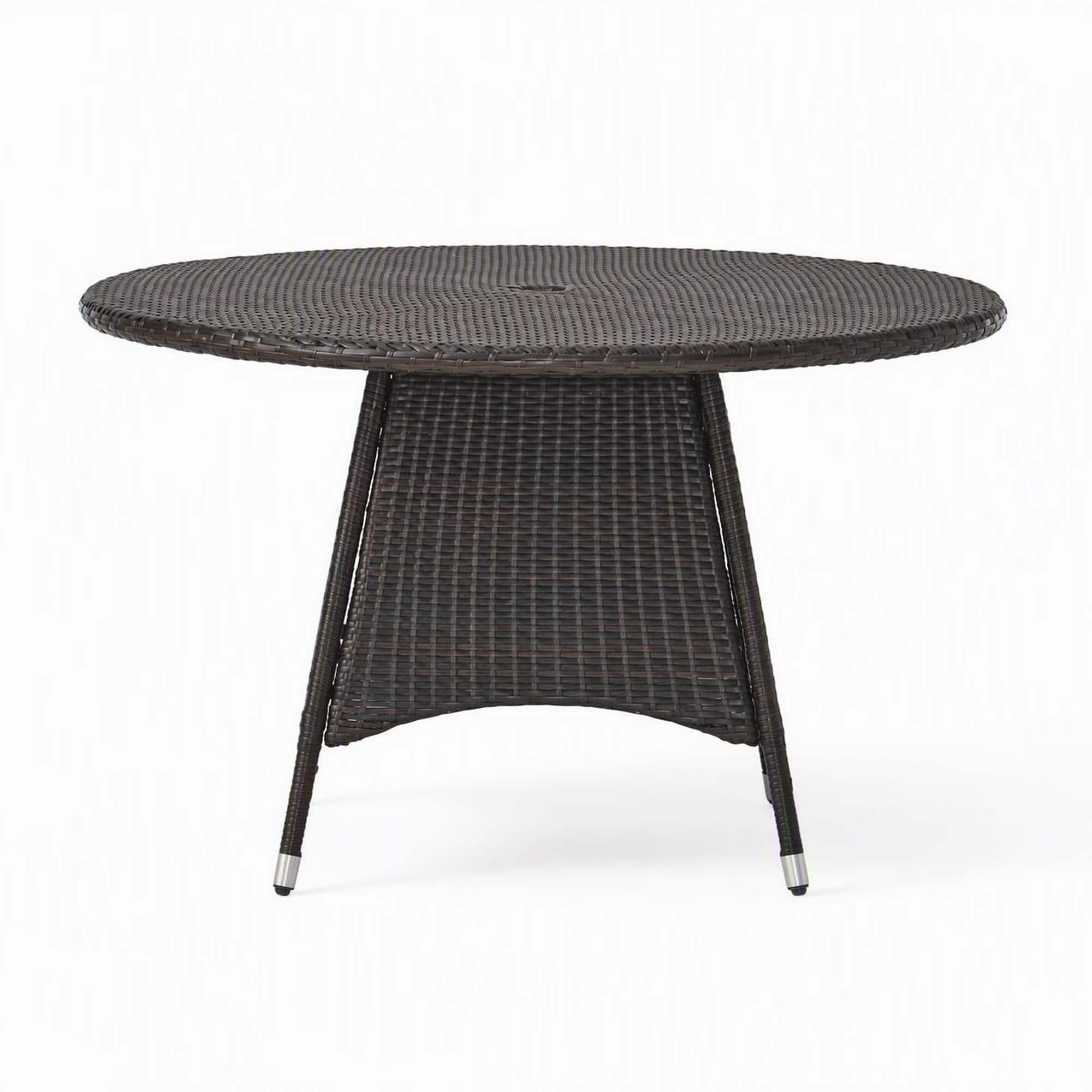 RYHNUYNE - Dark Wicker Round Patio Dining Table,Weather Resistant Rattan Outdoor Furniture for Garden Deck Porch - Brown