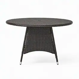 RYHNUYNE - Dark Wicker Round Patio Dining Table,Weather Resistant Rattan Outdoor Furniture for Garden Deck Porch - Brown