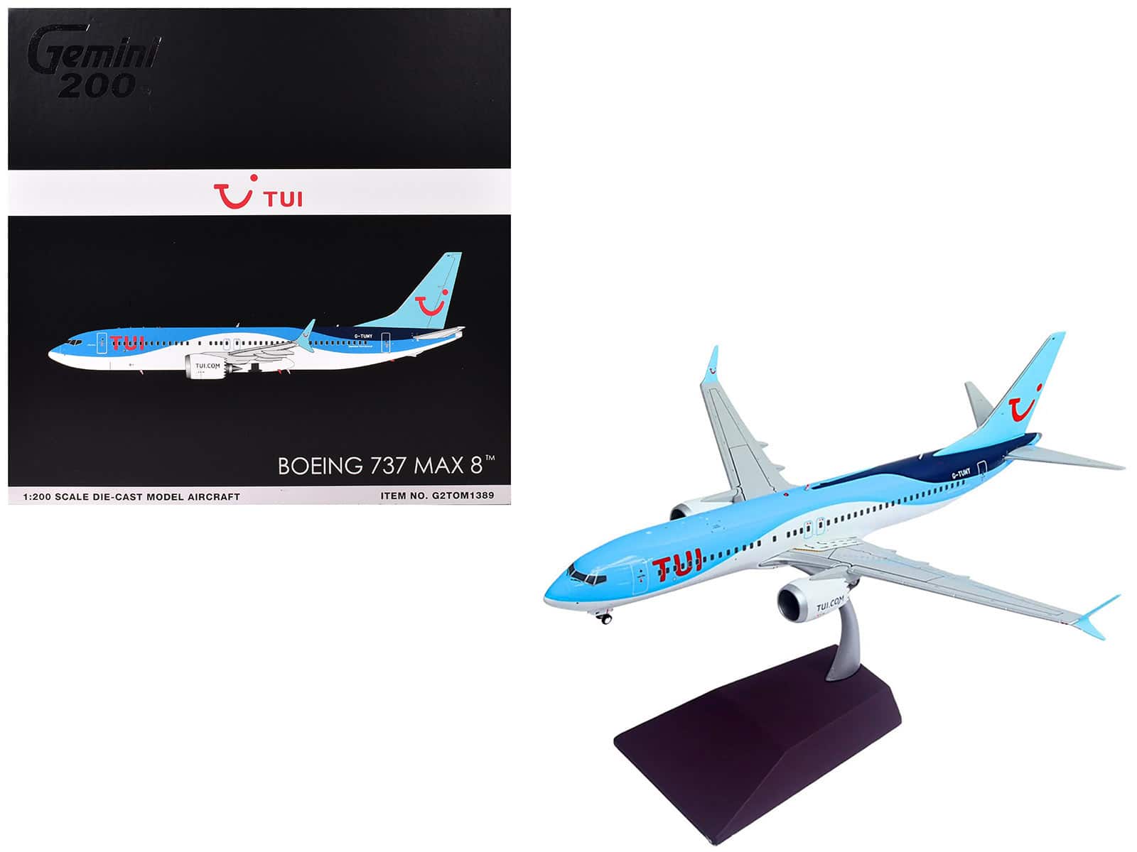 Boeing 737 MAX 8 TUI Airways G-TUMY Blue White GeminiJets 1/200 Diecast Model Airplane - Blue and White