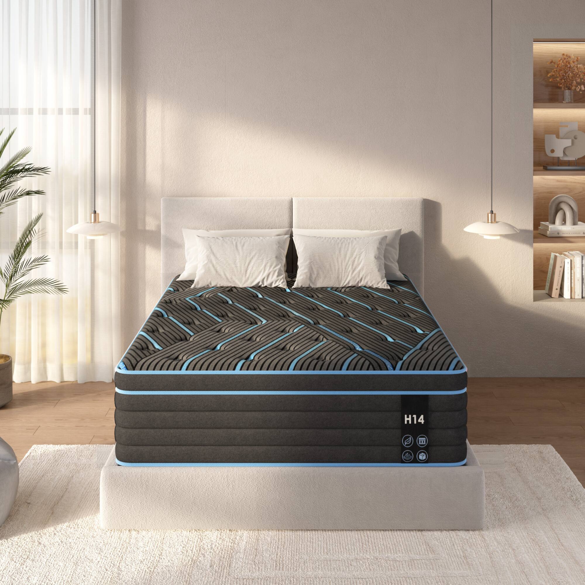 Alt View 7. GOODSILO - 12 Inch Hybrid Queen Mattress with Individually Pocketed Innerspring for Medium Firm Support - Black+Blue.