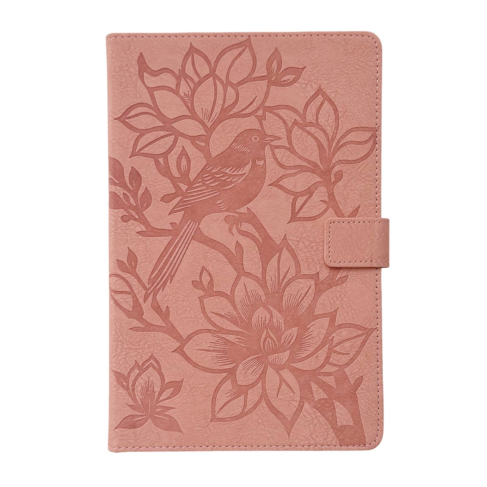 Left. Dteck - Case for Samsung Galaxy Tab S11 (SM-X730)11.0" 2025,Embossed Bird Wallet Folio Stand Cover,Shockproof Faux Leather Shell - Pink.