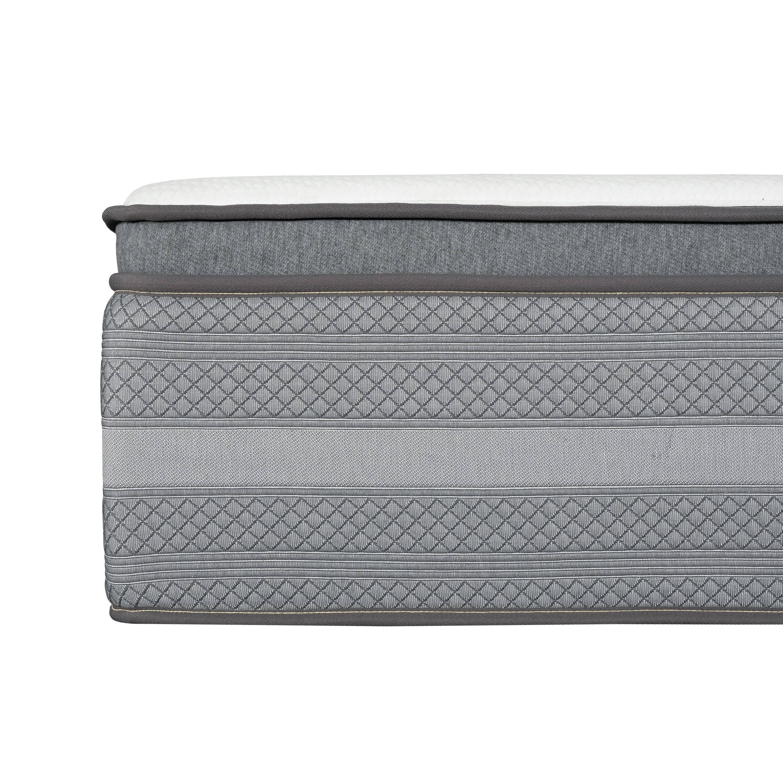 Back. Manhattan Lane - Dani 14 Inch California King Mattress, Pocket Coil Hybrid, Foam Layers - White, Blue, Gray.