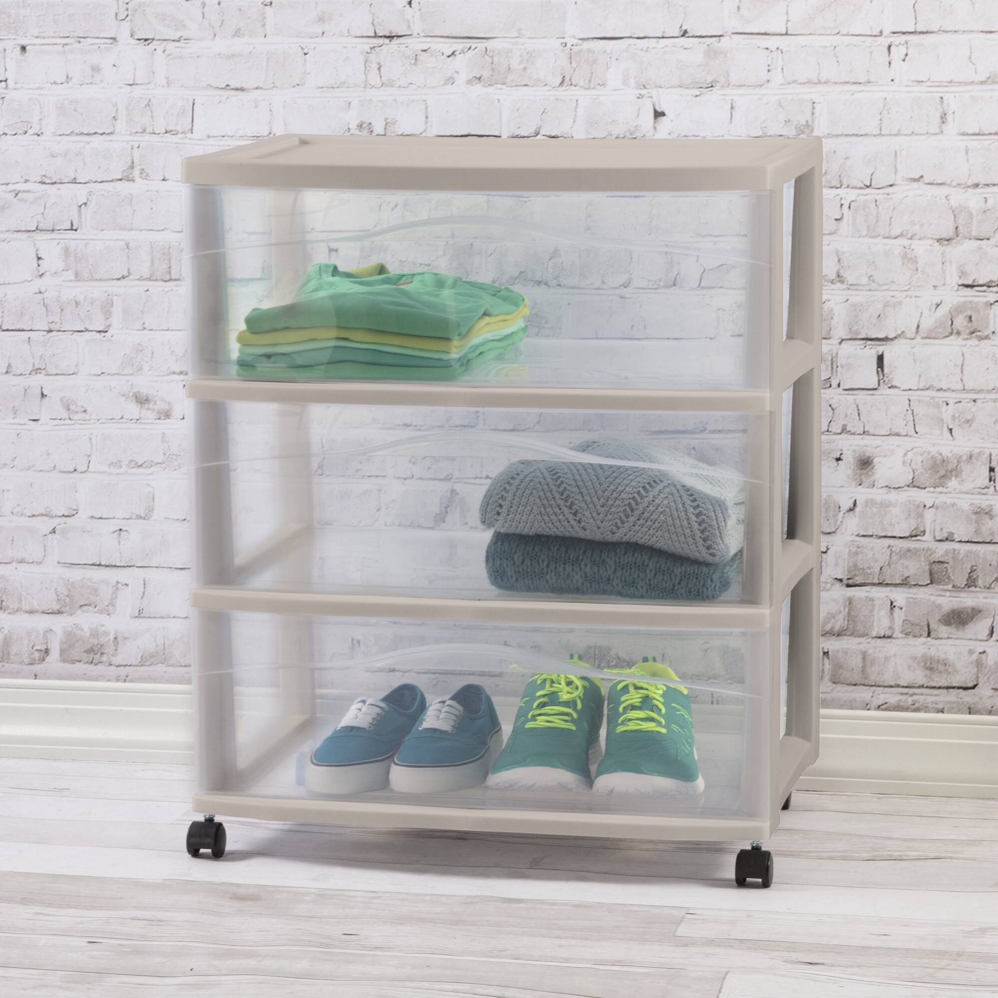 Alt View 10. Sterilite - Sterilite Wide 3 Drawer Storage Cart, Plastic Rolling Organization, Grey, 3 Pack - Grey.