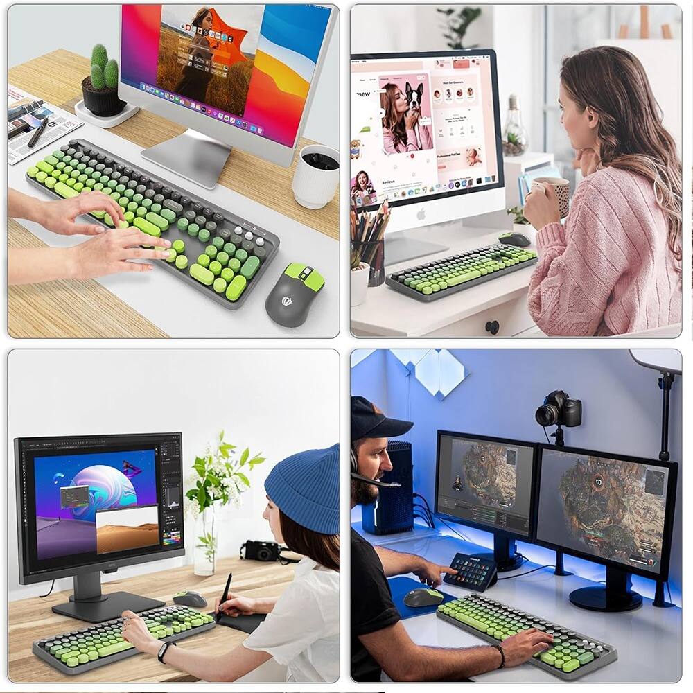 Alt View 1. MOSZAR LLC - Wireless Keyboard and Mouse Combo, 2.4 GHz Full-Sized Typewriter - Grey, Green.