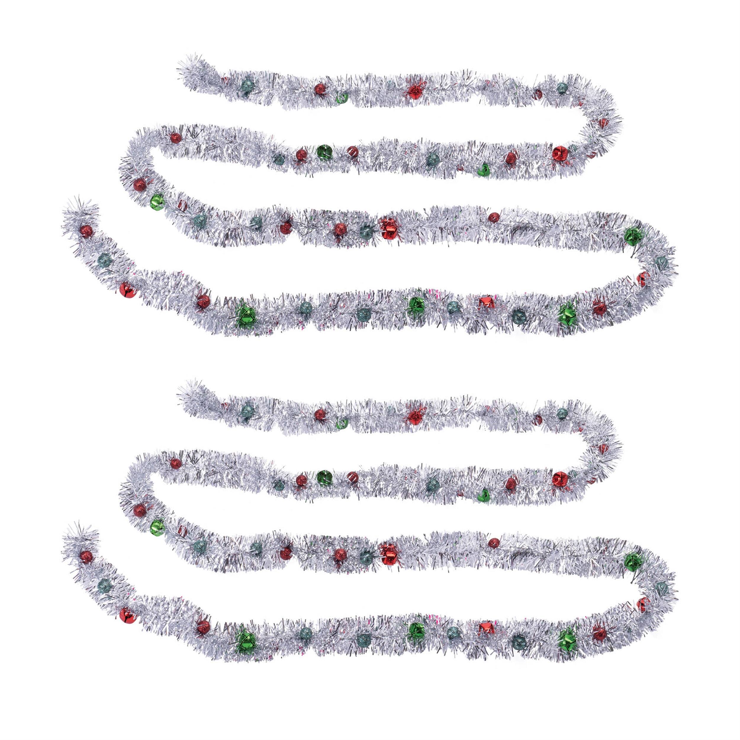 Left. BreeBe - Tinsel Sleigh Bell Ornament Garland (Set of 2) - Silver, Red.