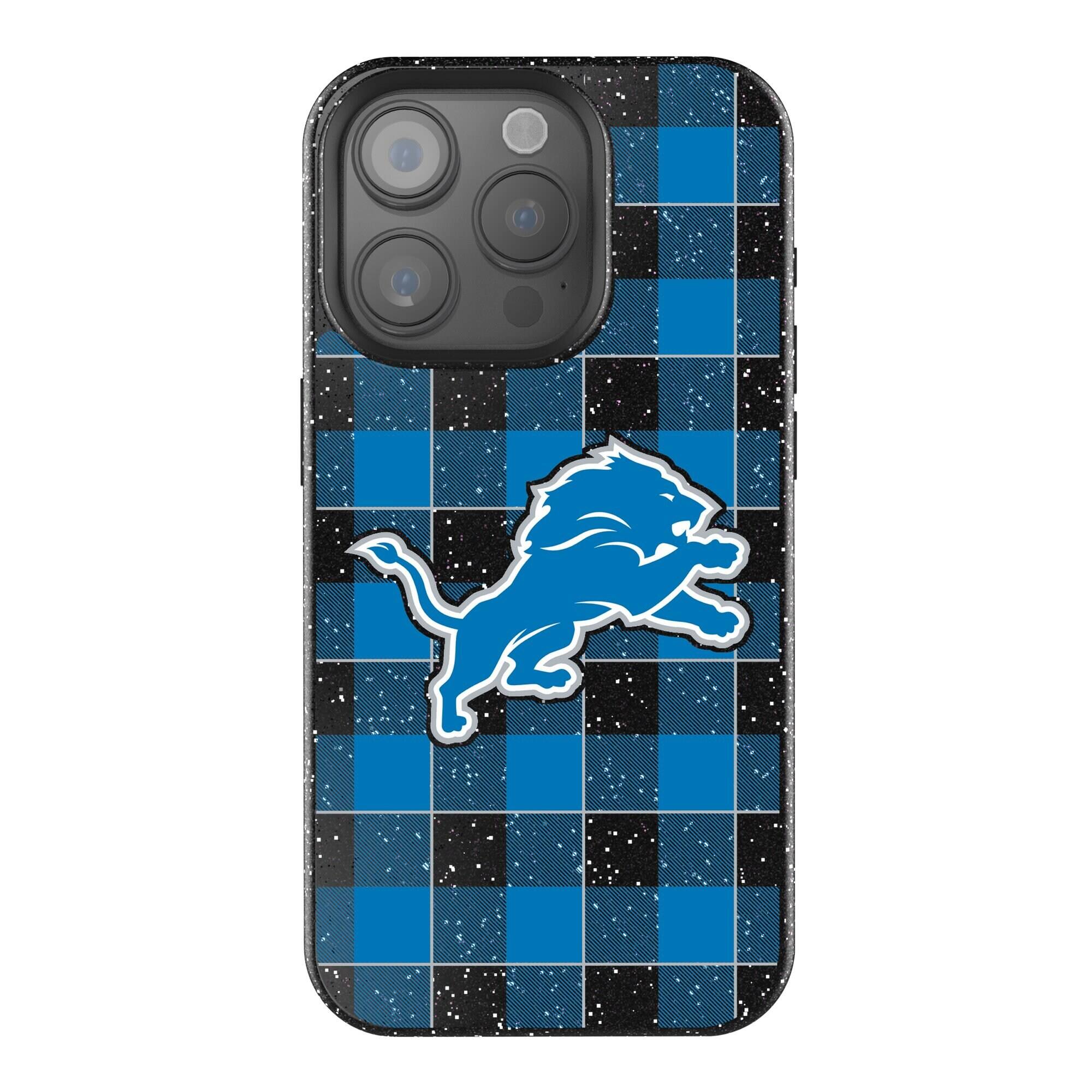 Front. Keyscaper - Detroit Lions Plaid Bling iPhone Case - 15 Plus - Black.
