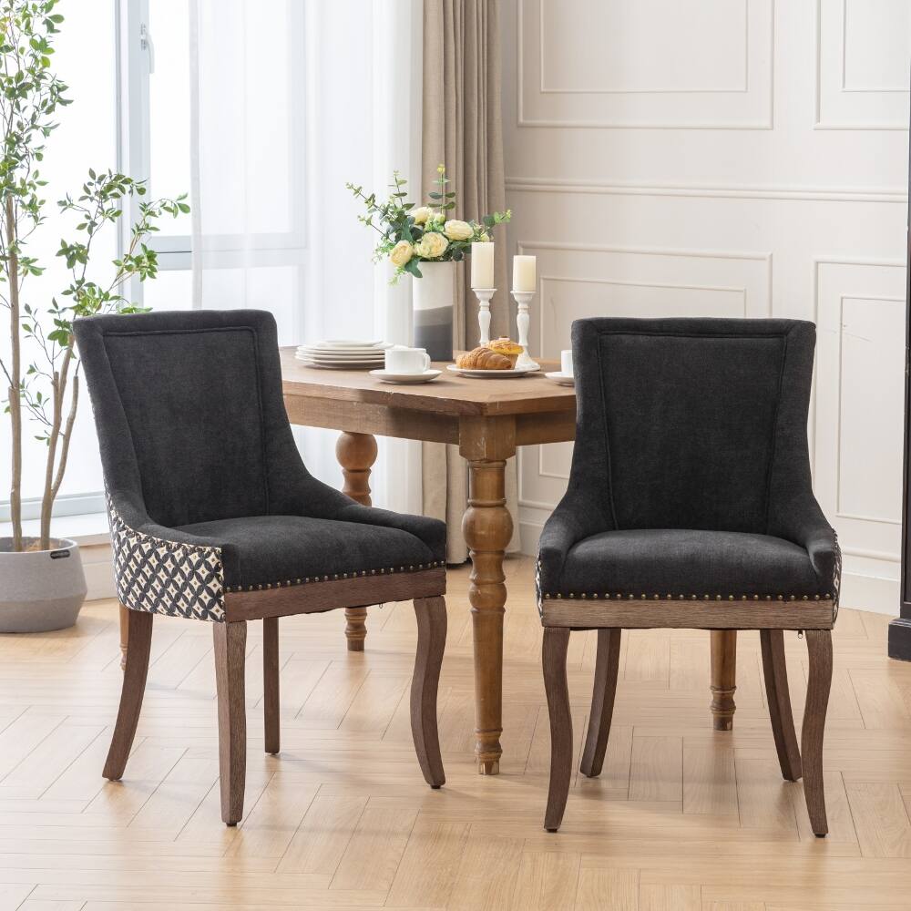 Alt View 10. Loheer - Loheer Fabric Dining Chairs Set of 2 Charcoal Black Solid Wood Mid-Century Upholstered Side Chairs with Nailhead Trim - Charcoal Black.