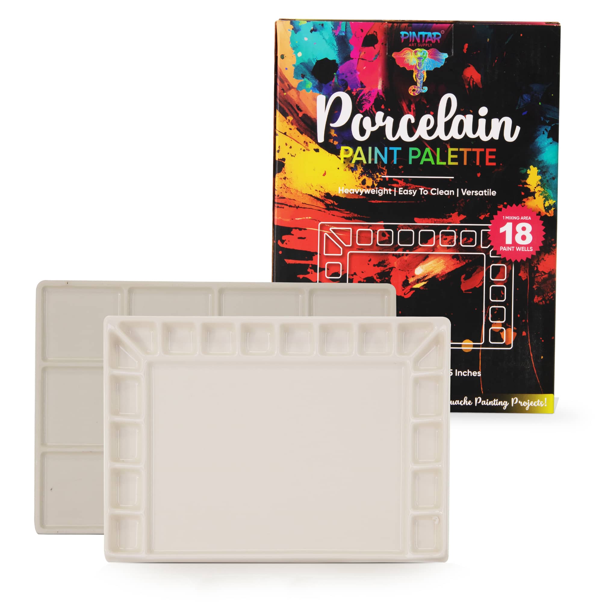 Pintar - Ceramic Watercolor Paint Palette Tray - 18 -Well Ceramic Palette | Rectangle - 8''x5.5''x0.75'' Paint Pallet price history on PriceWatchPro