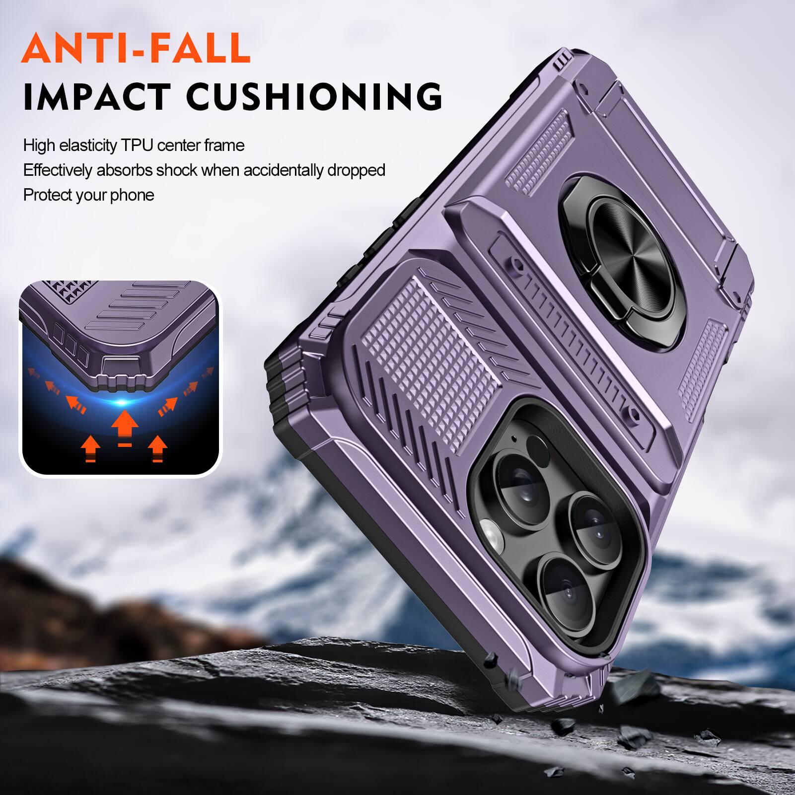 ANTI-FALL IMPACT CUSHIONING

High elasticity TPU center frame
Effectively absorbs shock when accidentally dropped
Protect your phone