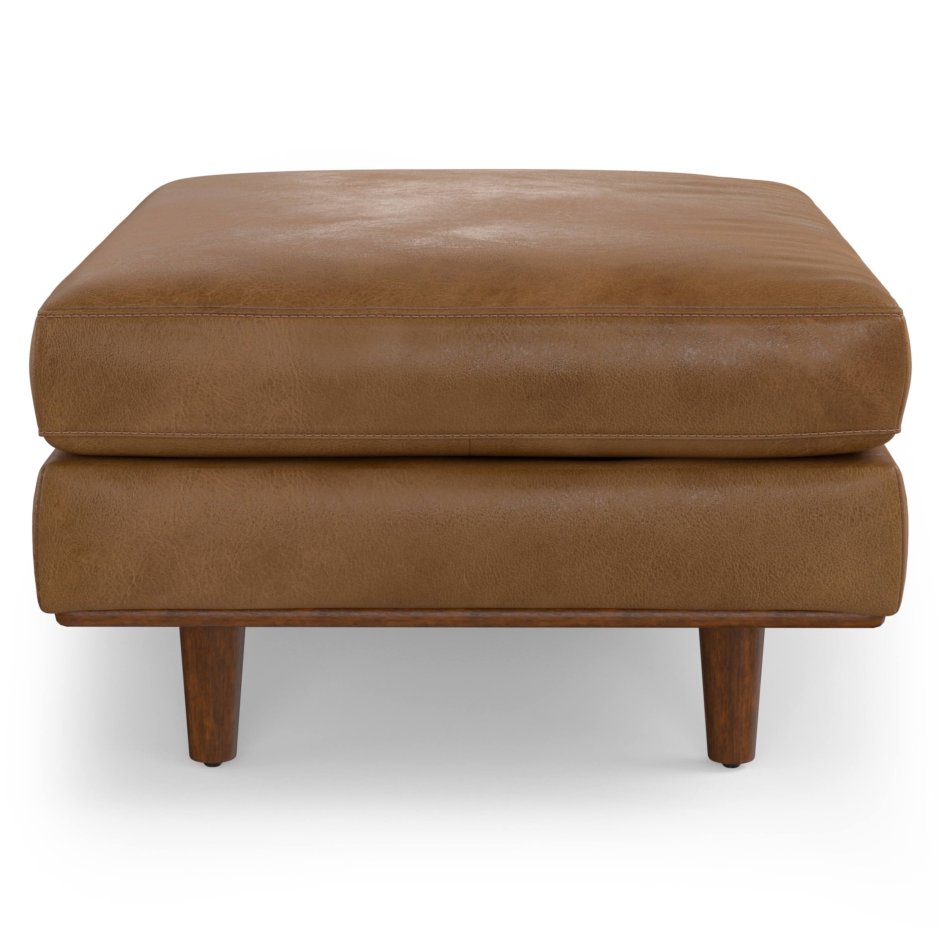 Back. Simpli Home - Morrison 33 inch Wide Mid-Century Modern Table Ottoman in Caramel Brown Top Grain Genuine Leather - Caramel Brown.