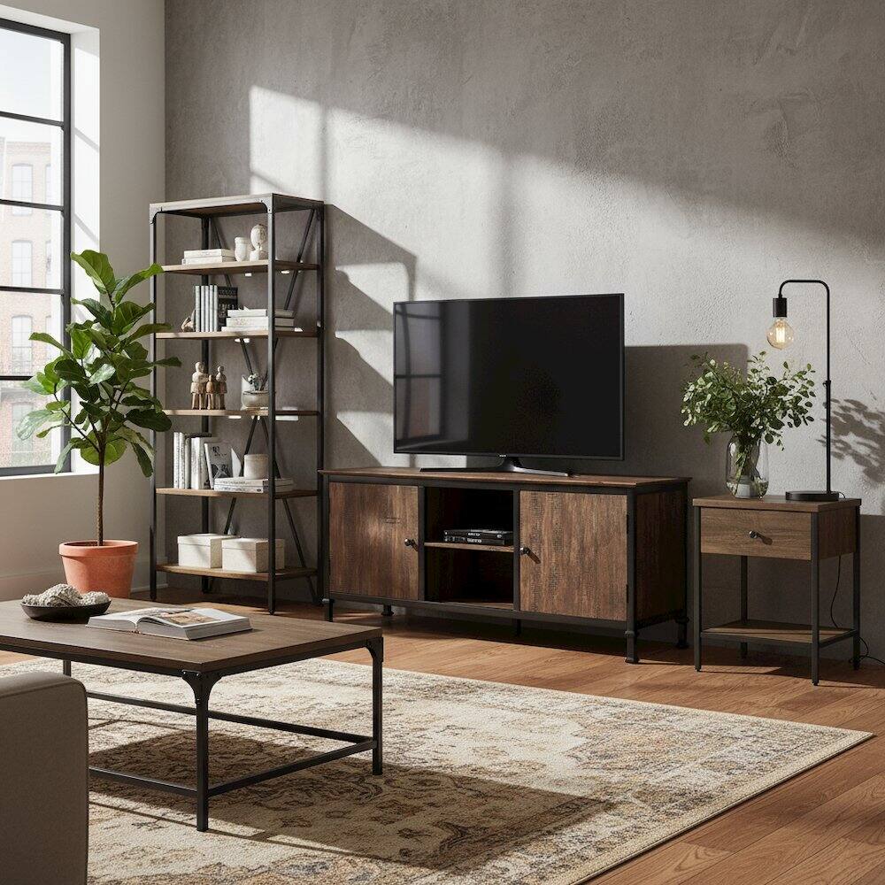 Alt View 2. Starlight Canyon Home - Brown Industrial TV Stand – 60 Inch Wide Entertainment Center For Living Room - Brown.