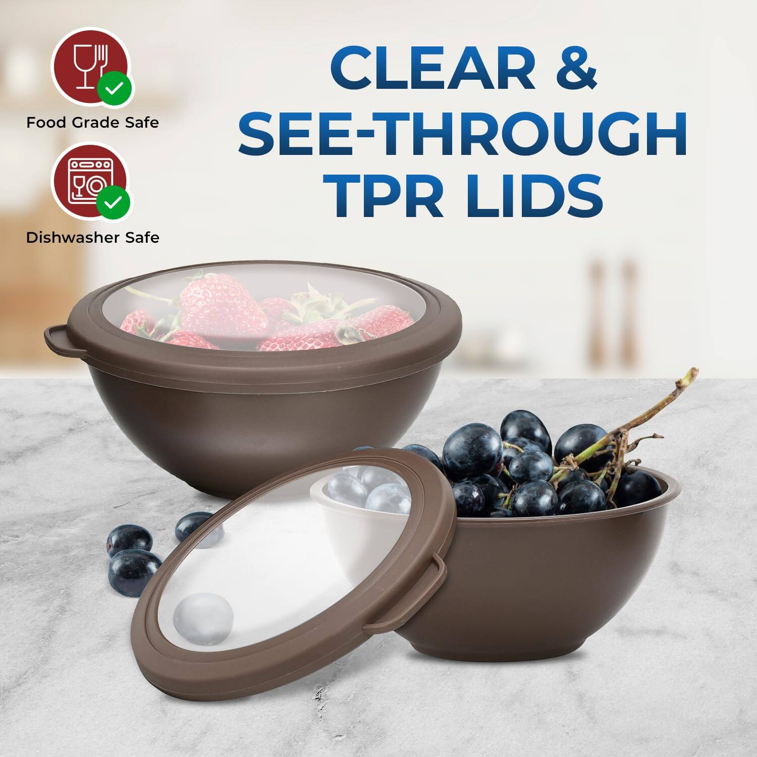 CLEAR & SEE-THROUGH TPR LIDS
Food Grade Safe
Dishwasher Safe