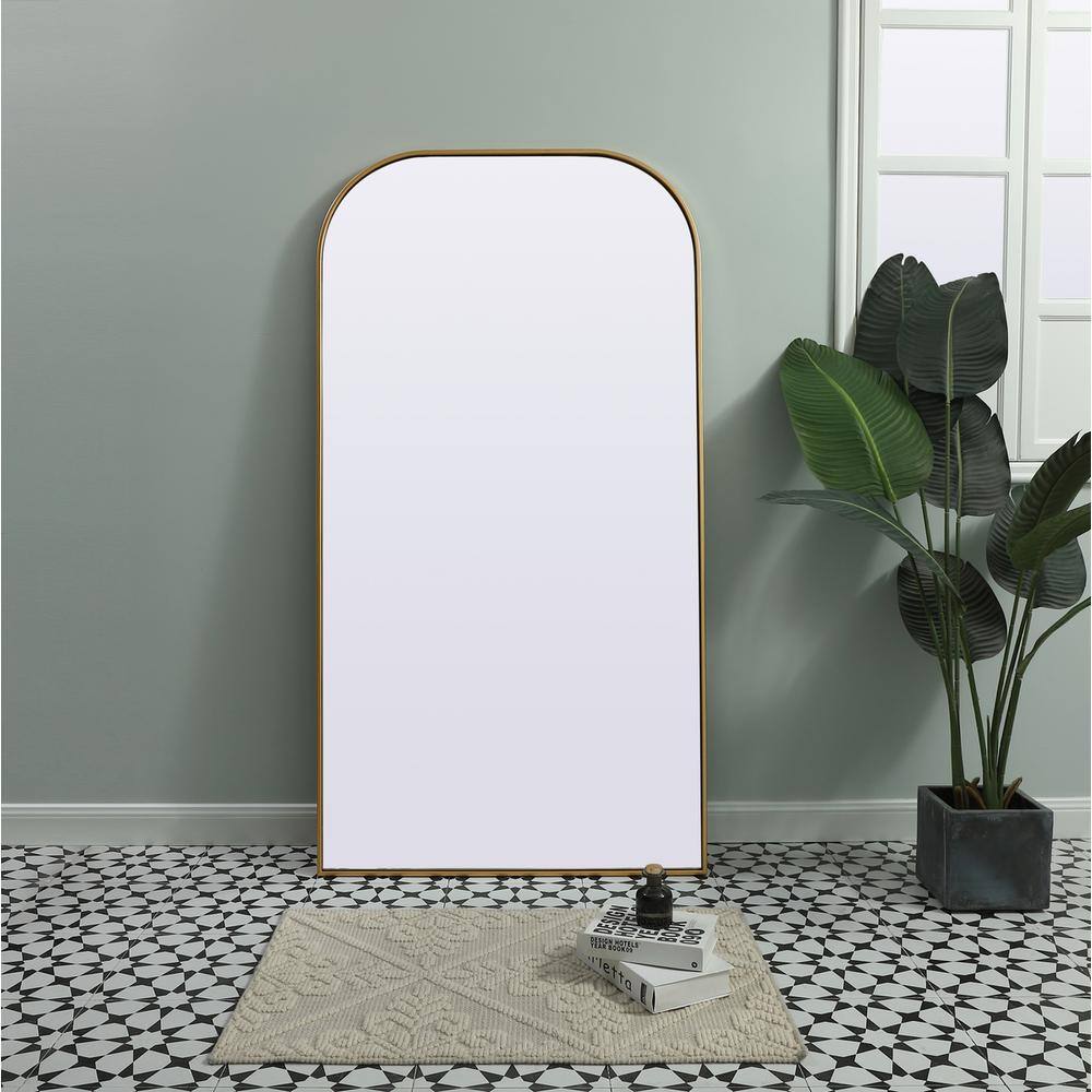 Front. Elegant Decor - Metal Frame Arch Full Length Mirror 35x66 Inch in Brass - Brass.