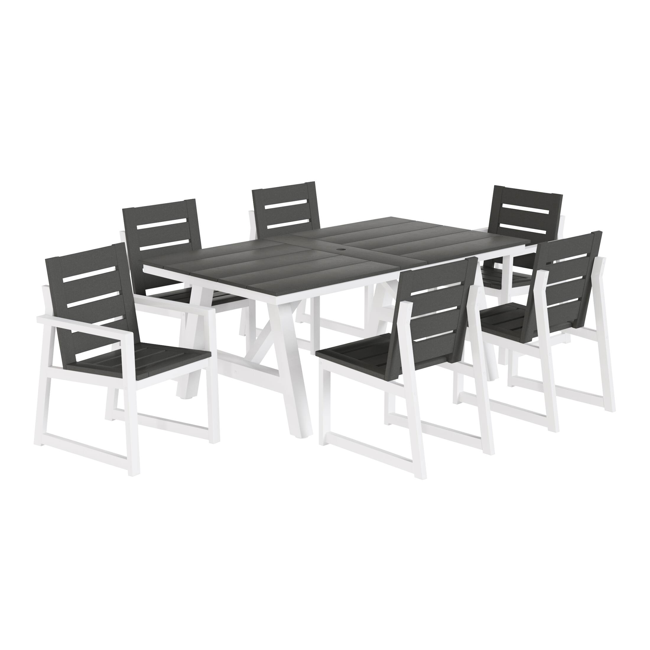 WestinTrends - Cape May 7-Piece HDPE Outdoor Furniture Patio Dining Table With Umbrella Hole and Chairs Set For 6 - Gray