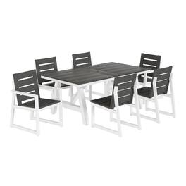WestinTrends - Cape May 7-Piece HDPE Outdoor Furniture Patio Dining Table With Umbrella Hole and Chairs Set For 6 - Gray