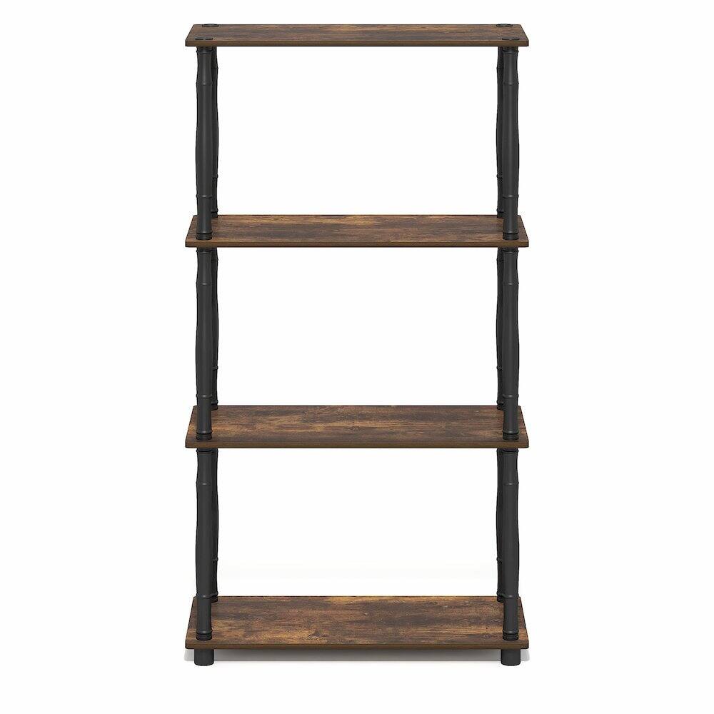 Back. Furinno - TURN-N-TUBE Storage Shelves, 4-Tier Open Frame Book Shelf, Standing Corner Shelf, Toolless Open Shelves, Classic Tubes - Amber Pine/Black.