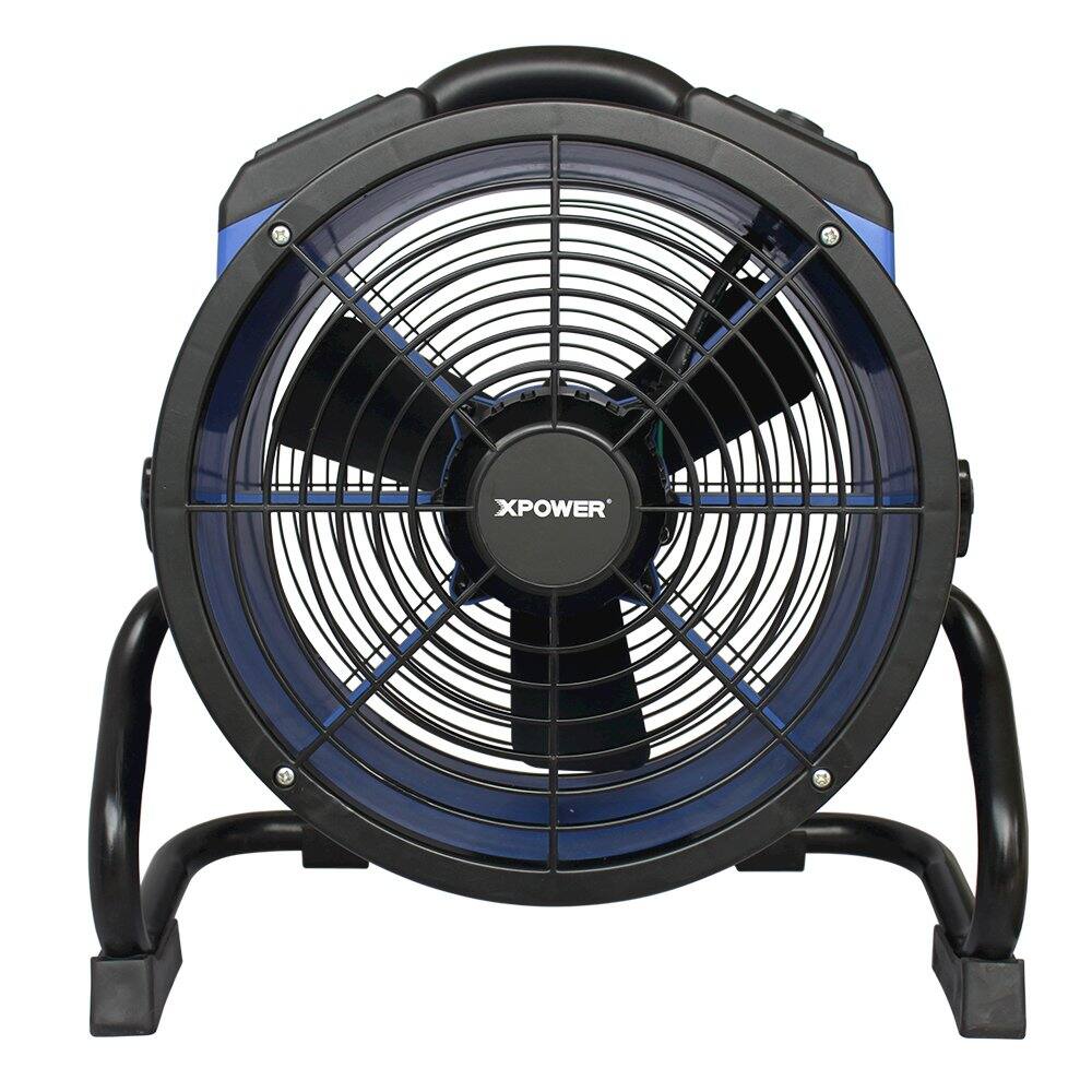 Left. XPOWER - 1/4 HP 1720 CFM High Temperature Sealed Motor Axial Air Mover, Blower, Fan - Blue.