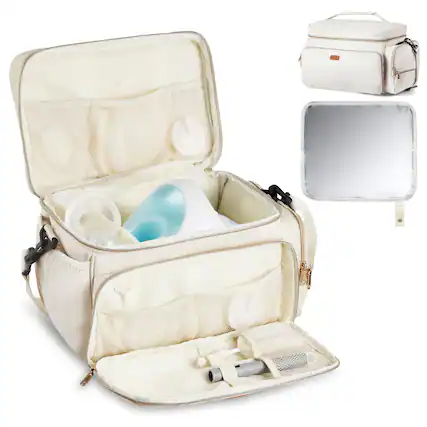 Front. VEVOR - Breast Pump Bag, Breast Feeding Bag with Waterproof Mat, Fits for S1/S2, Pumping Accessories & Breastmilk Storage - Beige.