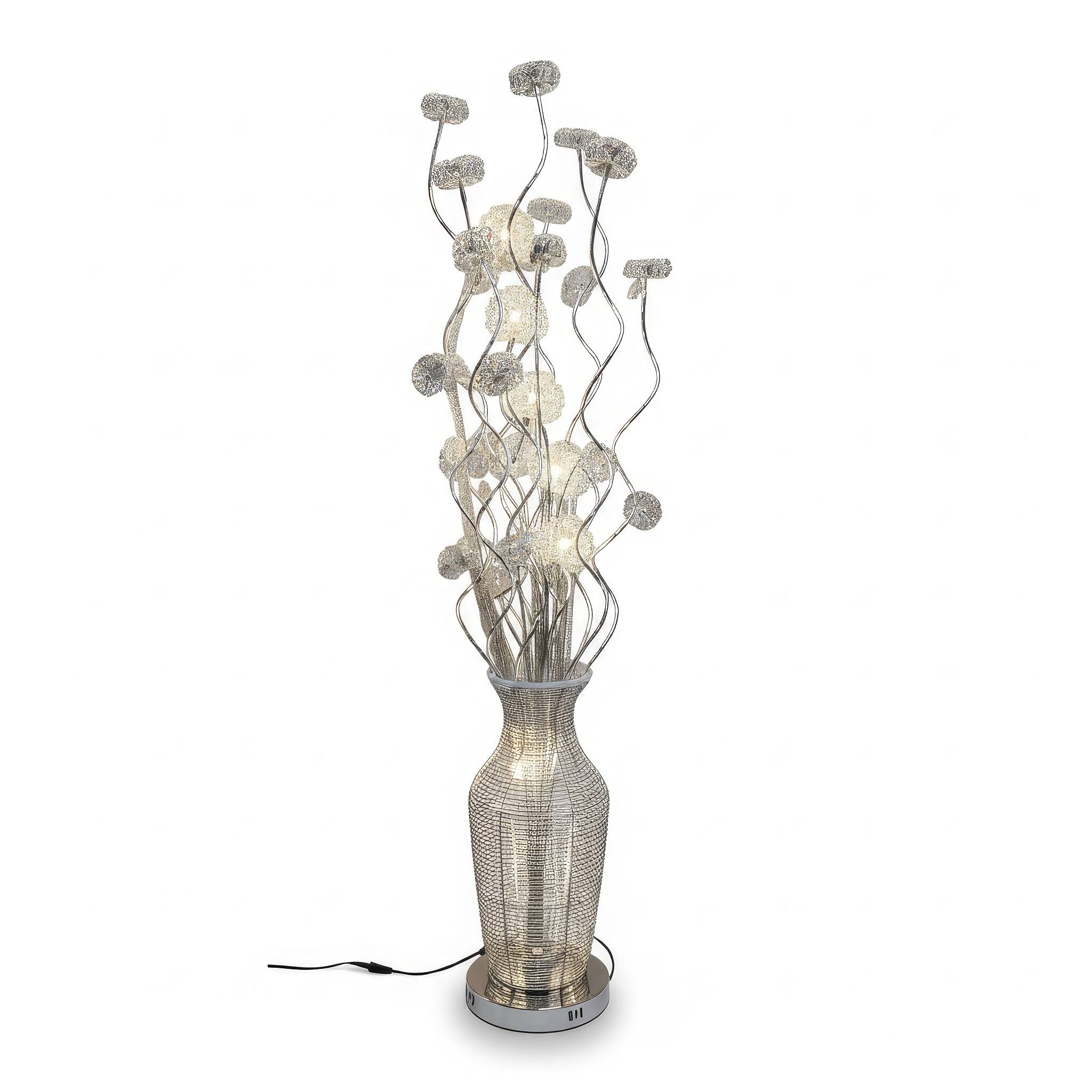 Angle. FC Design - 60"H Silver Textured Vase with Metallic Floral Stem LED Floor Lamp.