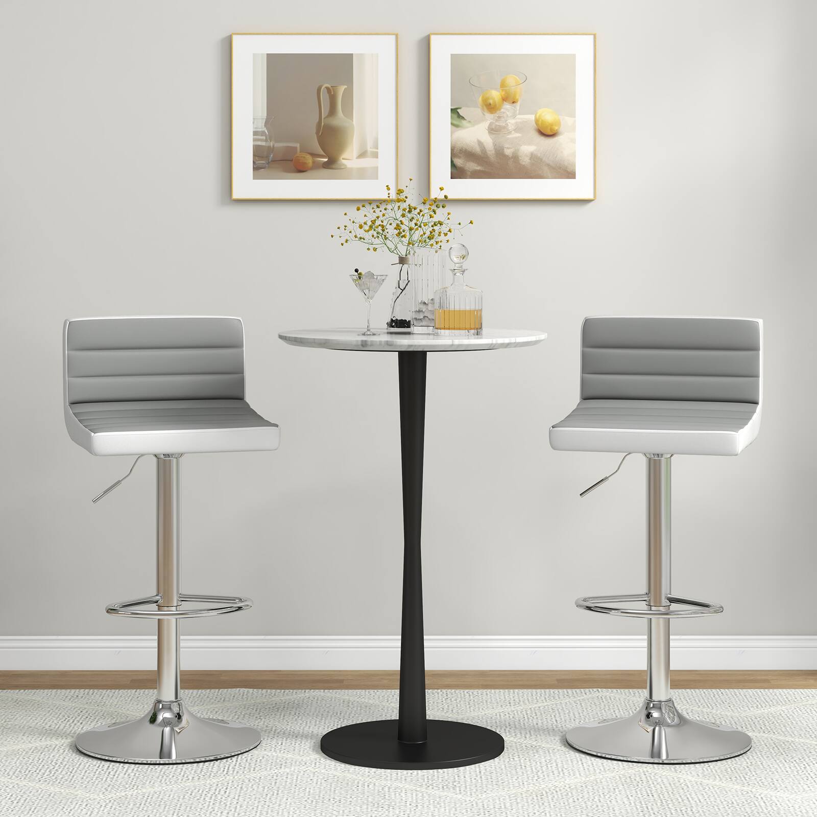 Alt View 1. Ecooso - Set of 2 Adjustable Height Bar Stools with PU Leather Seat, Modern Design for Kitchen or Dining - Gray + white.