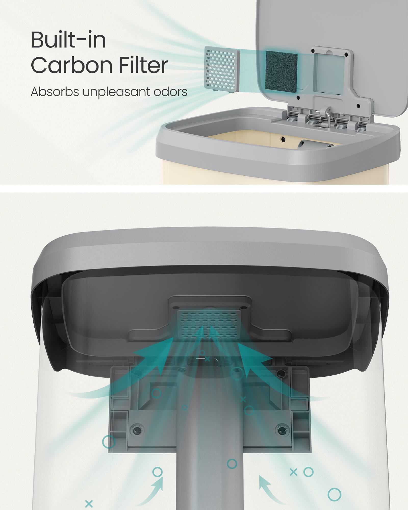 Built-in Carbon Filter Absorbs unpleasant odors