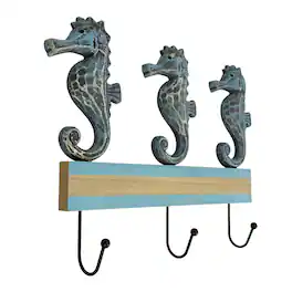 Things2Die4 - Distressed Seahorse Decorative Wall Hooks Rack, 11 Inch - Blue