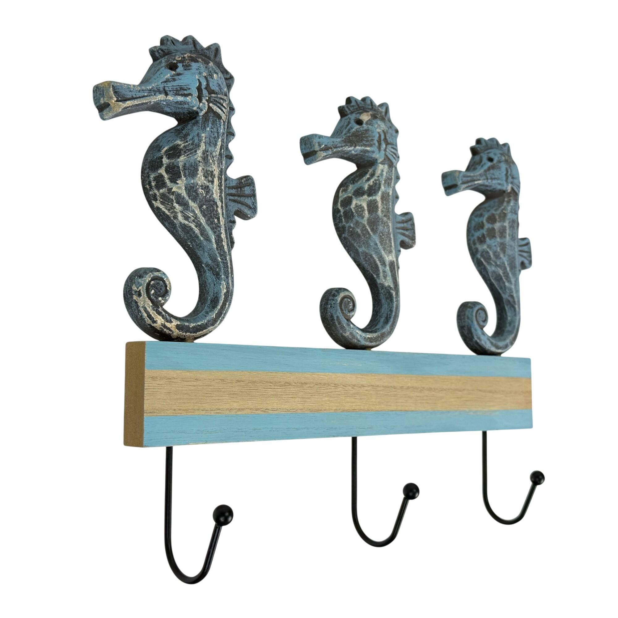 Front. Things2Die4 - Things2die4 Blue Distressed Seahorse Decorative Wall Hooks Rack, 11 Inch - Blue.