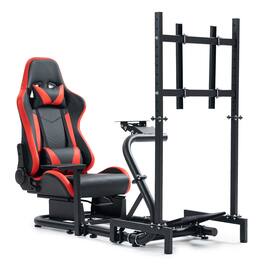 Dardoo - Dardoo-Racing Simulator Cockpit with Red Seat and Display Mount for Logitech G29 G25 G920 G923, for Thrustmaster - Red & Black