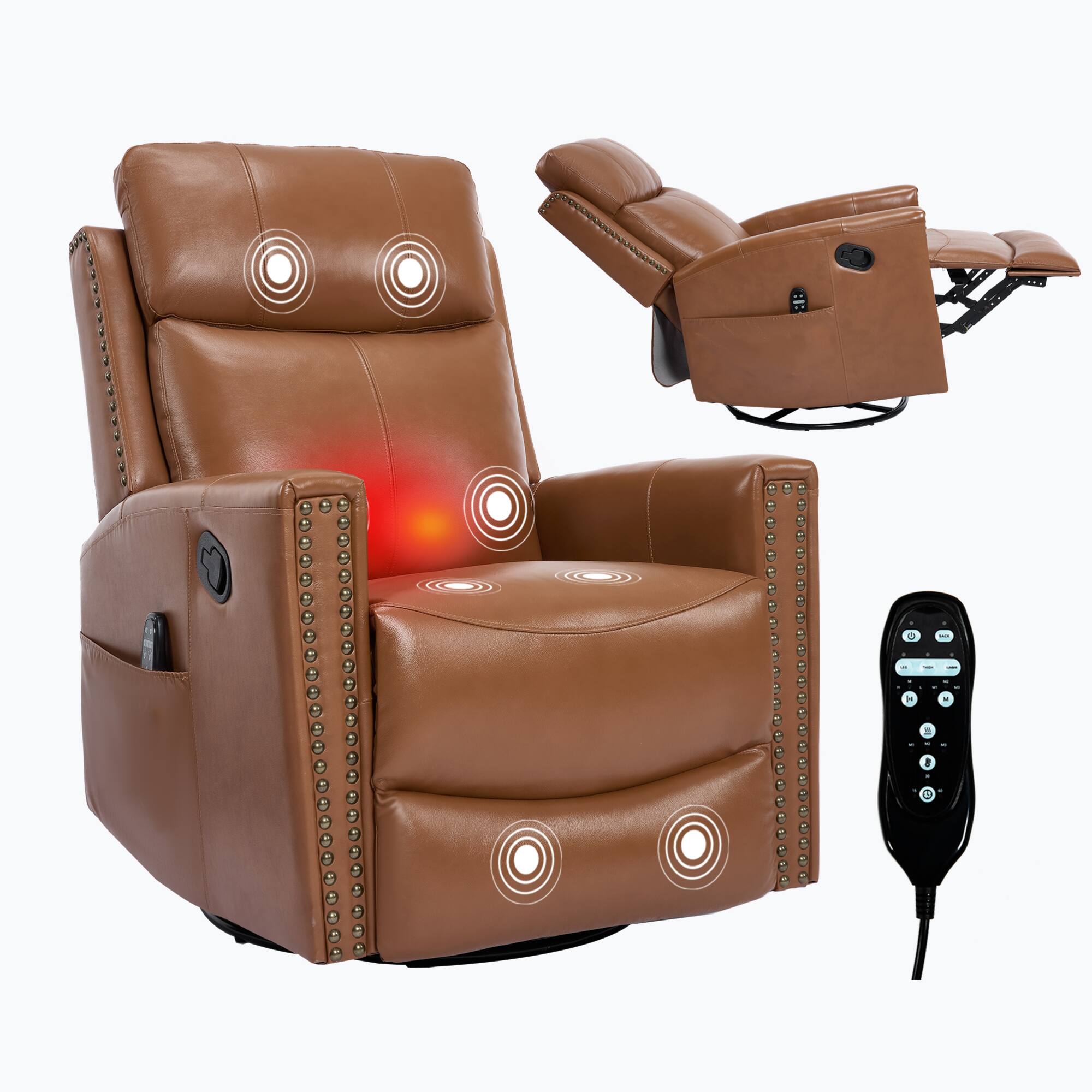 Alt View 10. GOODSILO - Premium Genuine Leather Massage Recliner Chair with Swivel and Rocking Function for Ultimate Comfort - Yellow.