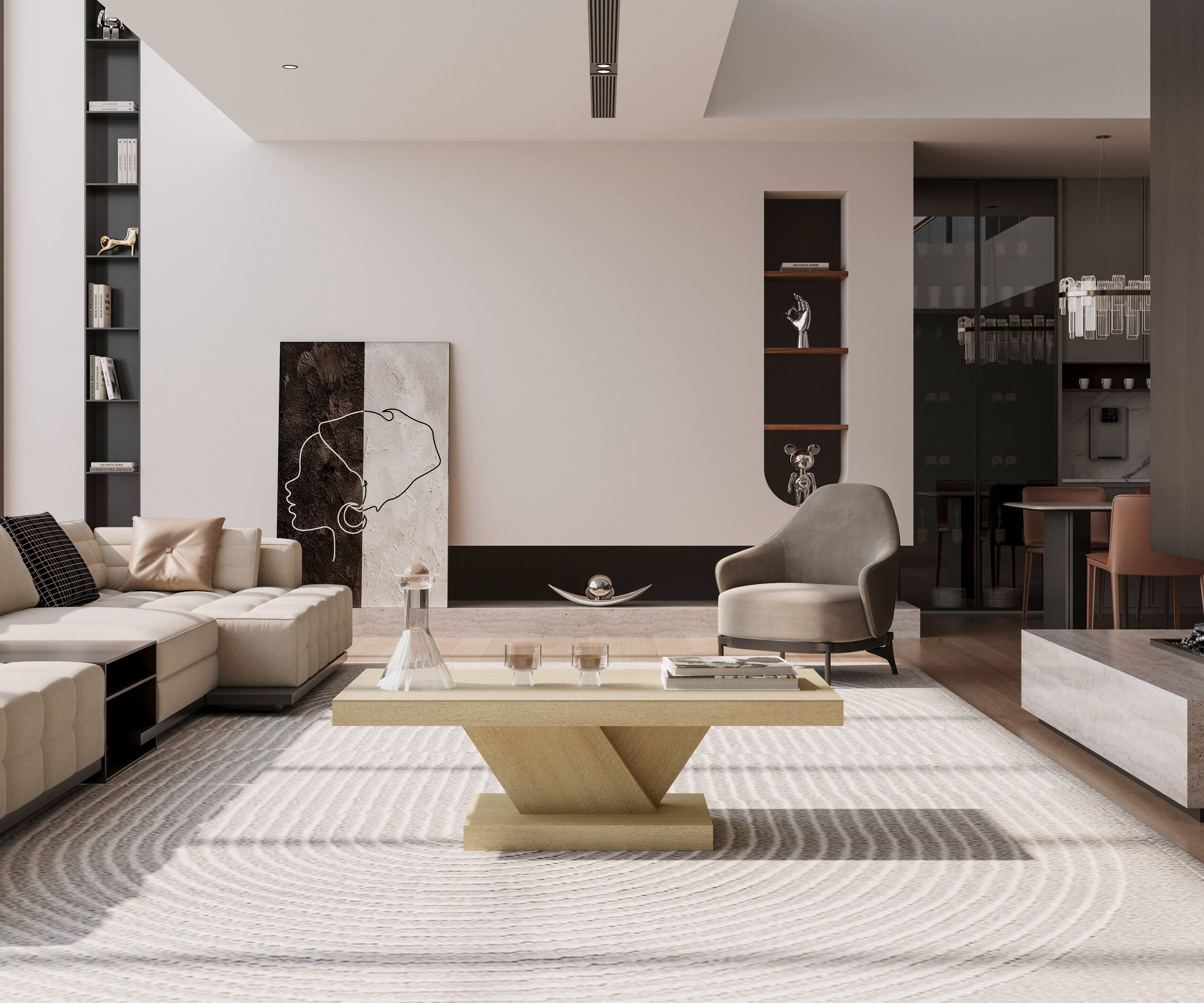 Alt View 1. Loheer - Loheer 47 Inch Modern Cross Leg Coffee Table Oak Wash Center Table Solid Wood Veneer X-Shape Living Room Furniture - Imitative Oak.