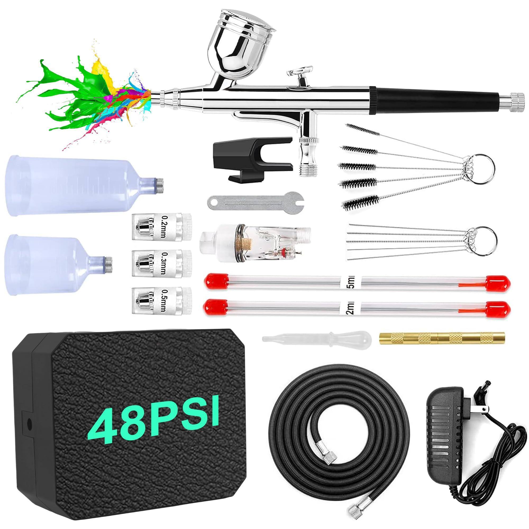 JETRANSPORT - Airbrush Kit With Air Compressor 40 48 Psi High Brush Non-clogging 0.2/0.3/0.5mm Nozzle/sets Ideal For Nail - Black