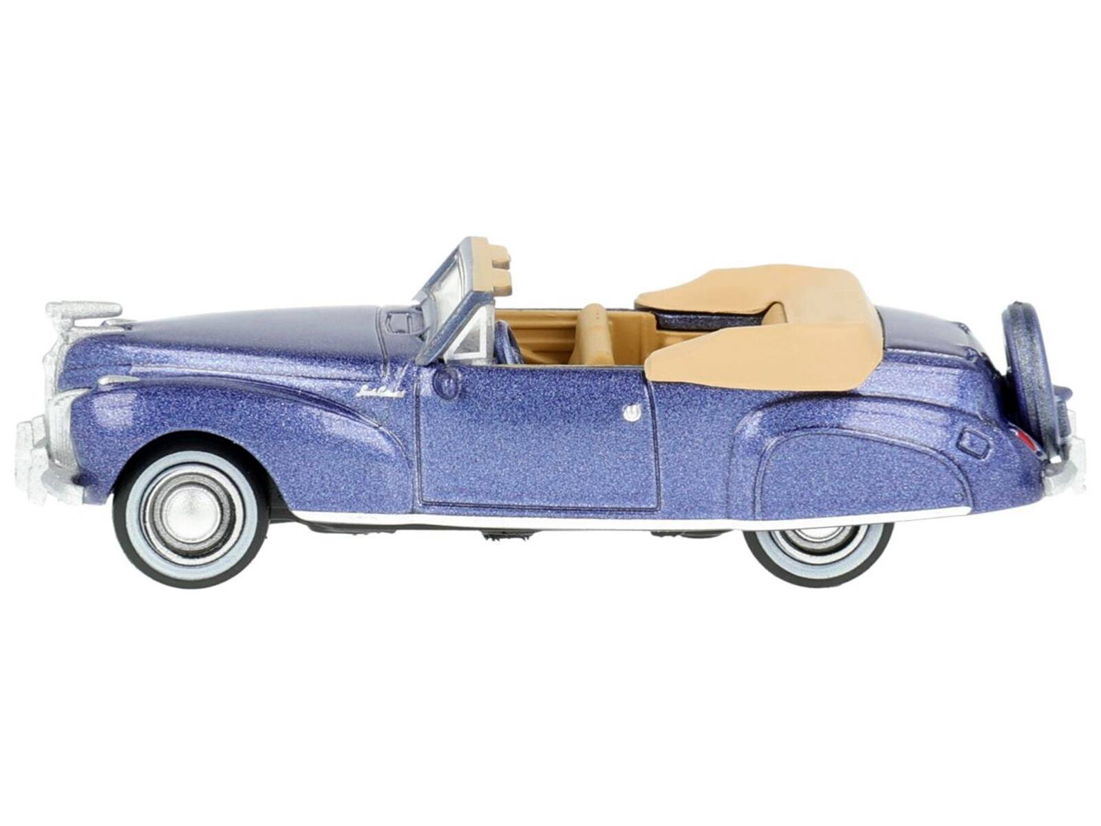 Angle. Oxford Diecast - 1941 Lincoln Continental Convertible Darian Blue Metallic with Tan Interior 1/87 (HO) Scale - Blue Metallic.