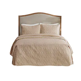 Gracie Mills - Sandy 3 Piece Split Corner Classic Pleated Quilted Bedspread Set - Khaki