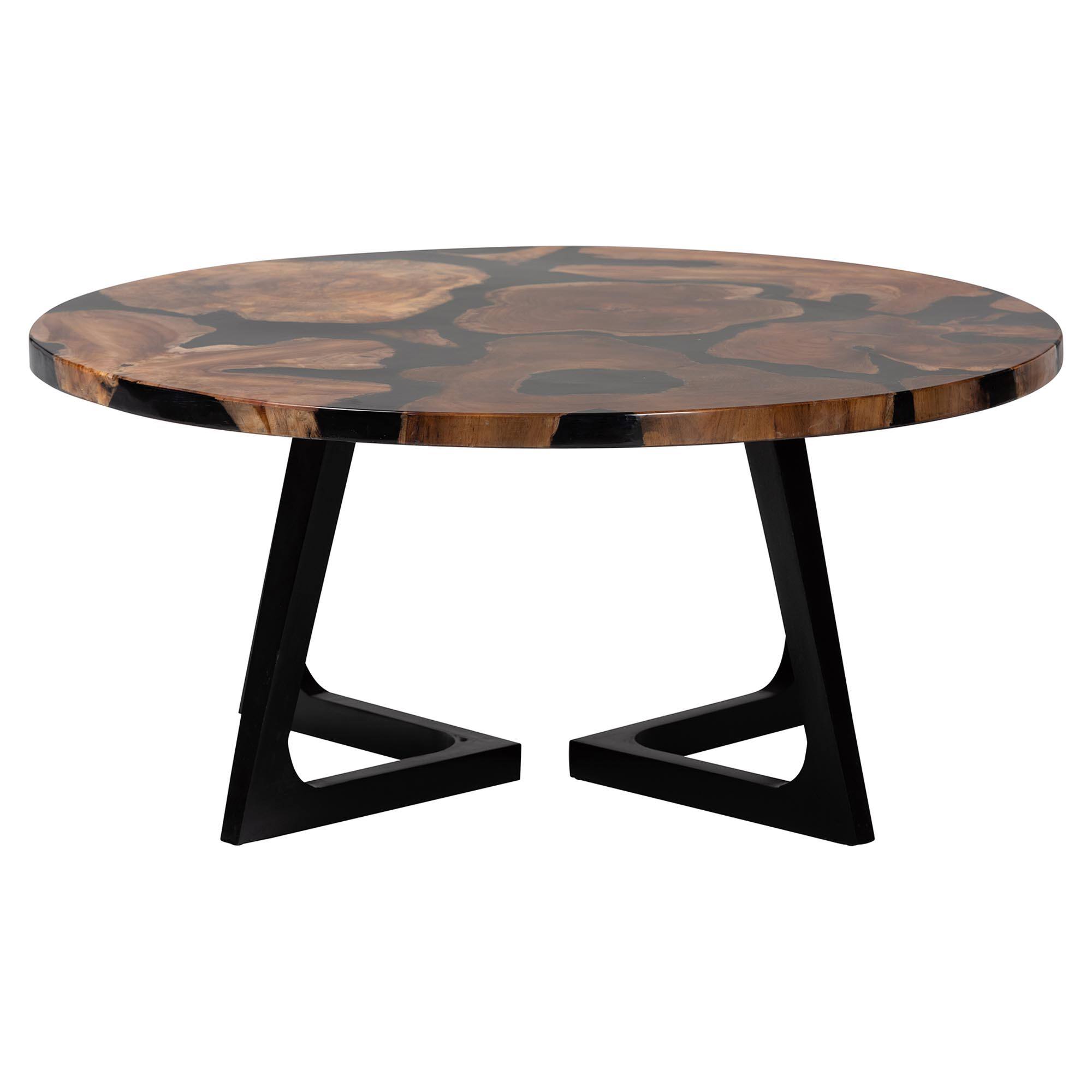 Angle. bali & pari - Agata Wood and Epoxy Resin Coffee Table - Handcrafted Live Edge Teak Accent Table with Sculptural Base - Natural Brown/Black.
