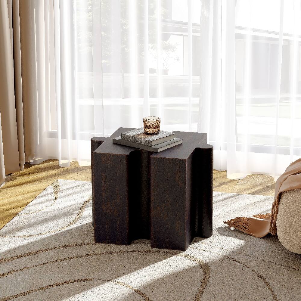 Back. Loheer - Loheer 2-Piece Artistic Puzzle Table Set Modular MGO Side Tables Interlocking Antique Copper - Antique Copper.