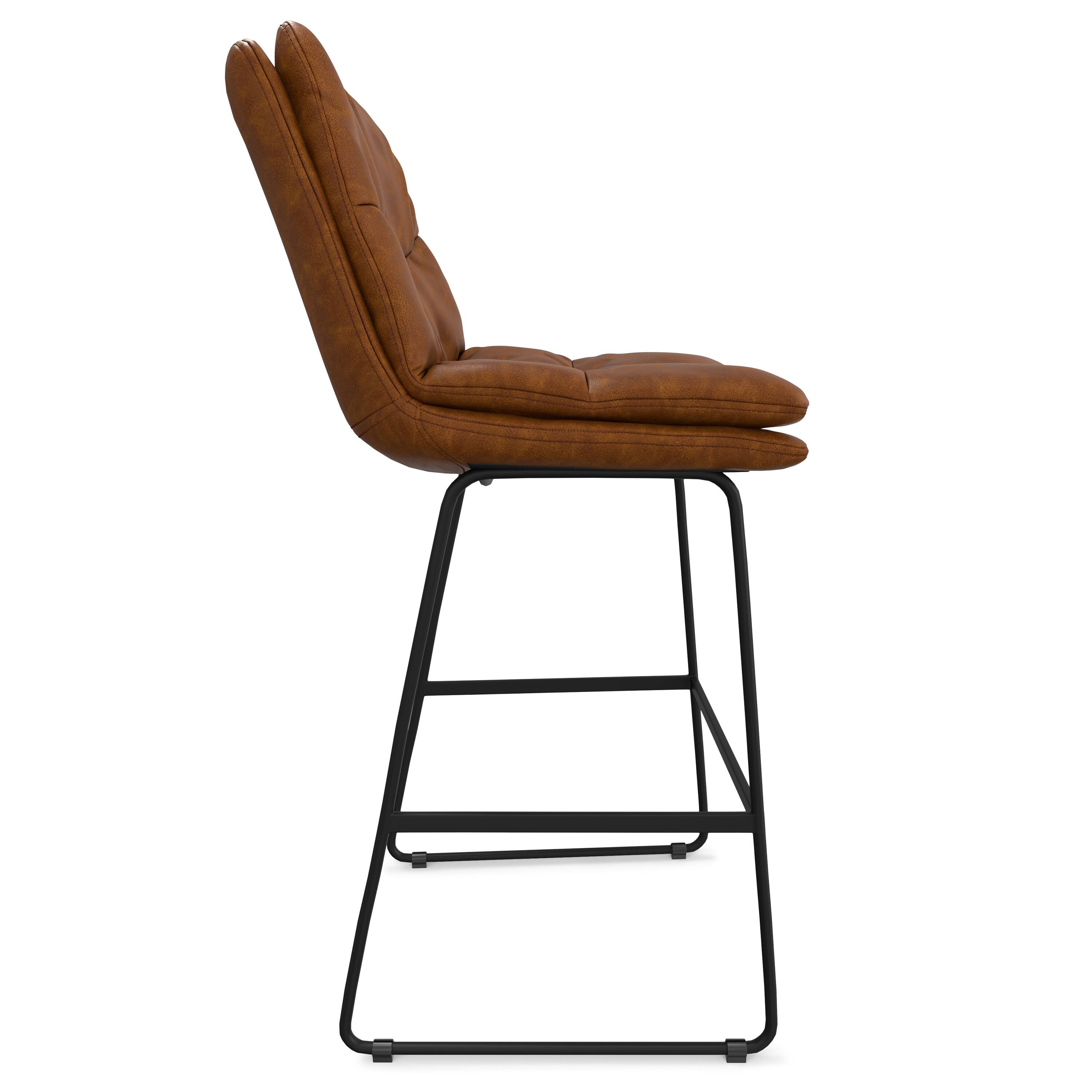 Alt View 1. Simpli Home - Danika Mid Century Modern Bar Stool (Set of 2) in Camel Brown  Vegan Faux Leather - Camel Brown.