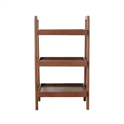 Front. Loheer - Loheer 3-tier solid oak bookshelf, walnut color entryway shoe rack, 31.5-inch height - Walnut.