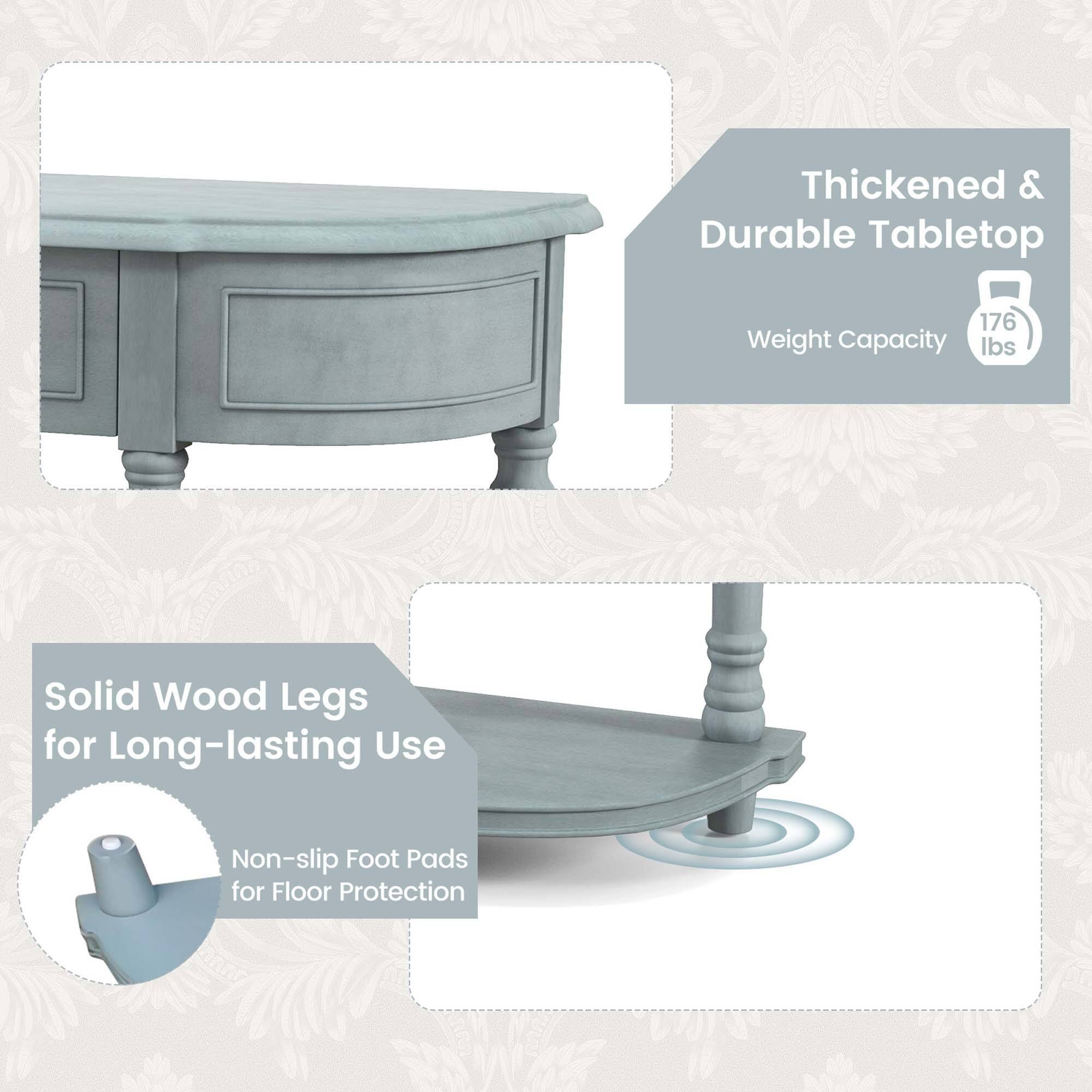 Thickened & Durable Tabletop  
Weight Capacity 176 lbs  

Solid Wood Legs for Long-lasting Use  
Non-slip Foot Pads for Floor Protection