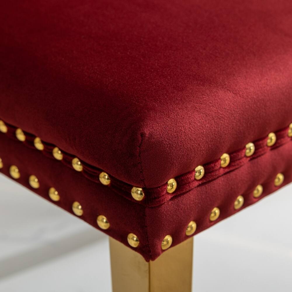 Alt View 8. Loheer - Loheer Velvet Dining Chairs Tufted Burgundy Upholstered Set of 2 with Gold Legs - Burgundy.
