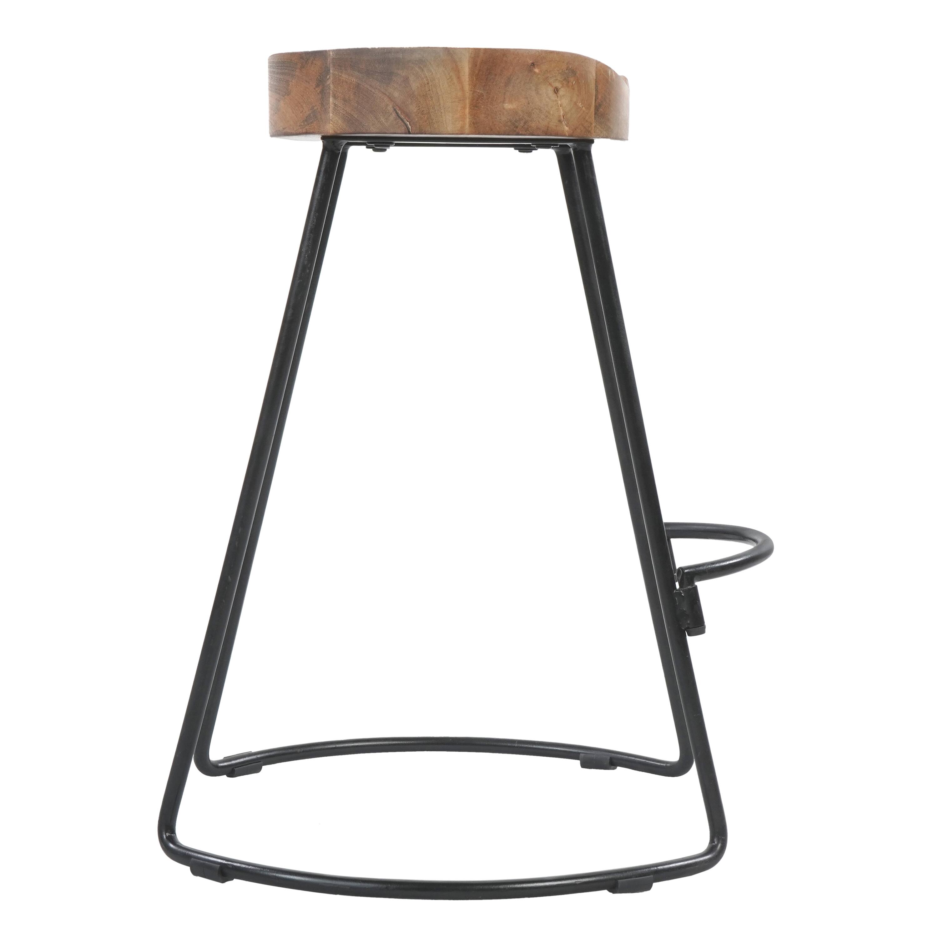 Alt View 5. Manhattan Lane - Ela 24 Inch Counter Height Stool, Mango Wood Saddle Seat, Iron Frame - Brown and Black.