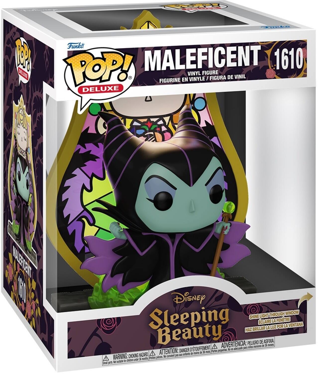 **Funko POP! Deluxe**

**MALEFICENT 1610**

VINYL FIGURE / FIGURINE EN VINYLE / FIGURA DE VINIL

**Disney Sleeping Beauty**

SHINE LIGHT THROUGH WINDOW / ECLARE LA FENTRE / HAZ BRILLAR LA LUZ POR LA VENTANA

**WARNING: CHOKING HAZARD**  
Small parts not suitable for children under 3 years.  
Pequeñas piezas no son adecuadas para niños menores de 3 años.  
ATTENTION: DANGER D'ÉTOUFFEMENT  
Petites pièces, danger pour les enfants de moins de 3 ans.  
ADVERTENCIA: PELIGRO DE ASFIXIA  
Pequeñas piezas, peligro para menores de 3 años.