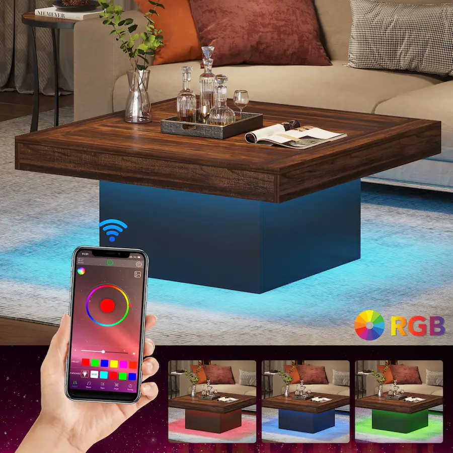 Room Led Table Design Tribesigns LED Coffee Table for Living Room, Modern Square Farmhouse ...