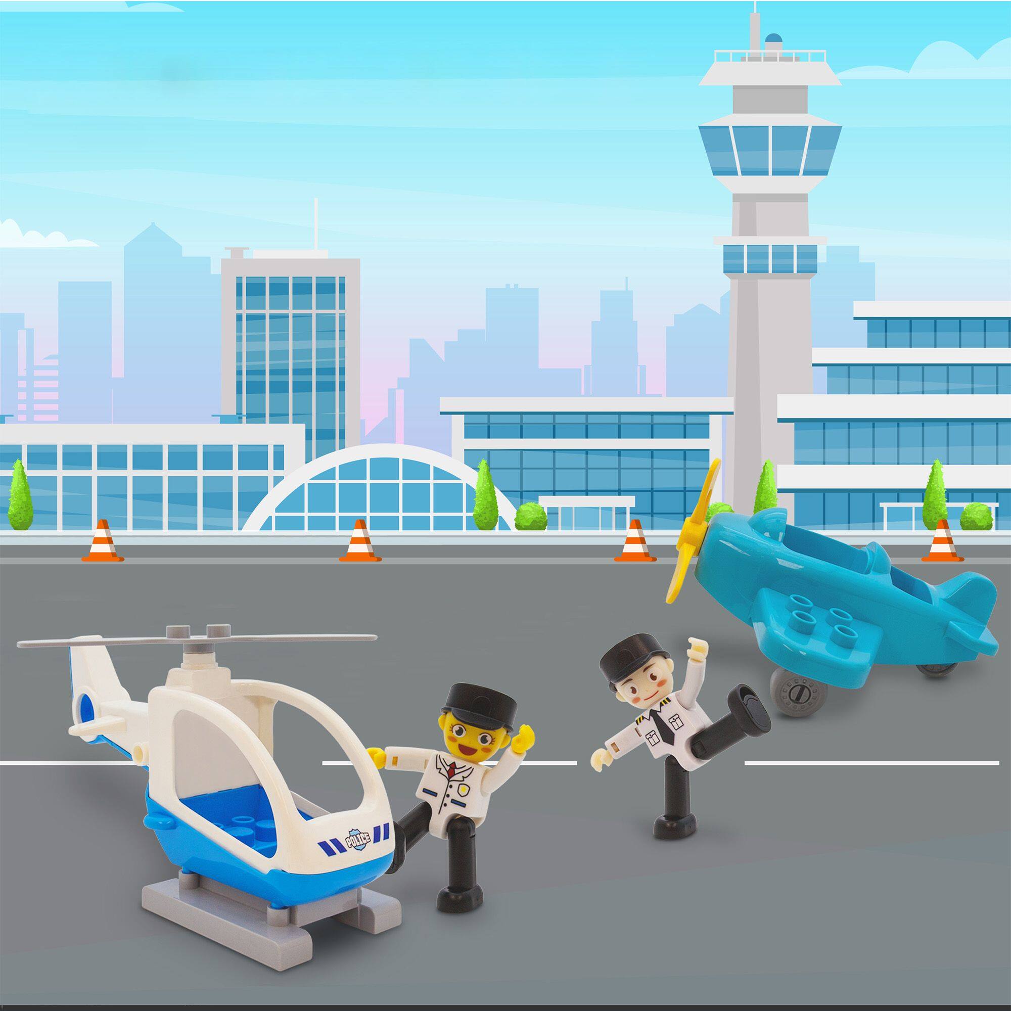 Alt View 1. PicassoTiles - PicassoTiles 4 PC Pilot, Helicopter, Airplane Set, Magnetic Tiles Building Blocks for Kids 3+.