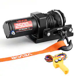 VEVOR - 2500 lbs Electric Winch, 12V DC ATV/UTV Winch with Φ0.19 in x 39.4 ft Synthetic Rope & Wired Remote Control - Black